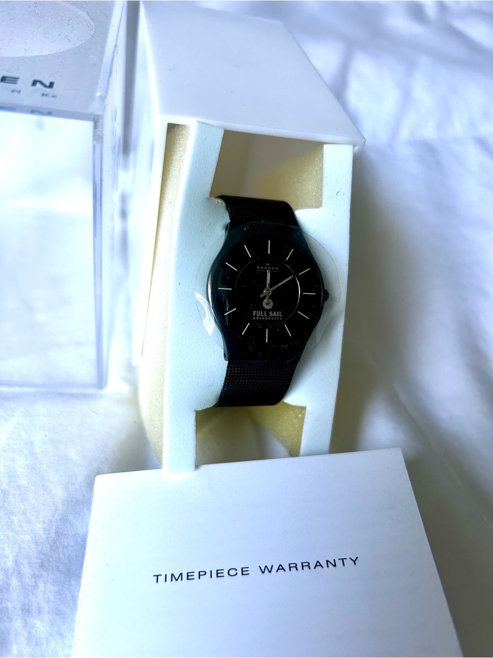 Skagen Black Mesh Minimalist Watch Branded Full Sail - New